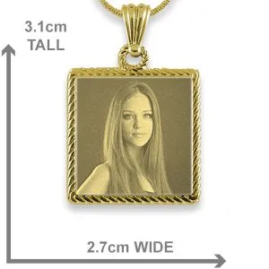 Gold Plate Rope Edge Square Photo Pendant - Image 2