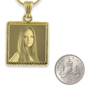 Gold Plate Rope Edge Square Photo Pendant - Image 3