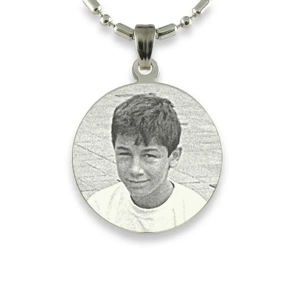 Rhodium Medium Round Photo Pendant