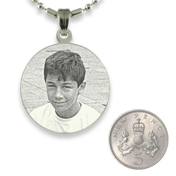 5p Scale of Rhodium Medium Round Photo Pendant