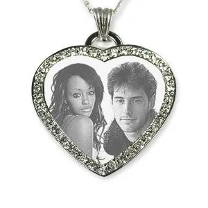 Silver 925 Diamante Photo Merged Heart Pendant