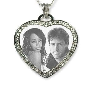 Silver 925 Diamante Photo Merged Heart Pendant