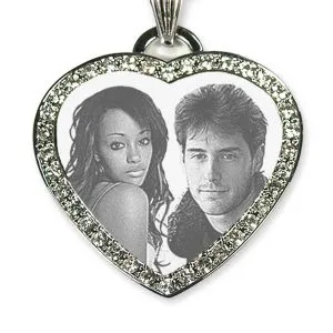 Silver 925 Large Diamante Heart Photo Merged Pendant