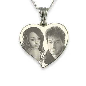 Photo Engraved Silver 925 Medium Curved Heart Photo Merged Pendant 