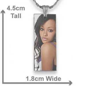 Rhodium Plate Long Rectangle Colour Photo Pendant Dimensions