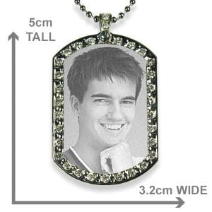 Dimensions Stainless Steel Medium Diamante ID Tag Photo Pendant 