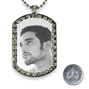 5p Scale Stainless Steel Medium Diamante ID Tag Photo Pendant