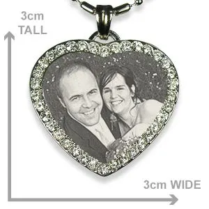 Dimensions of Stainless Steel Diamante Heart Photo Pendant