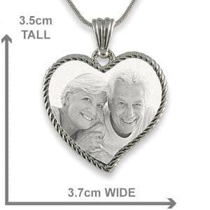 Dimensions of Stainless Steel Large Rope Edged Curved Heart Photo Pendant