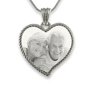 Photo engraved Stainless Steel Large Rope Edged Curved Heart Pendant