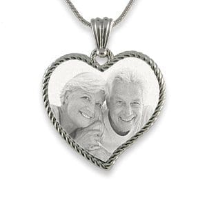 Photo engraved Stainless Steel Large Rope Edged Curved Heart Pendant