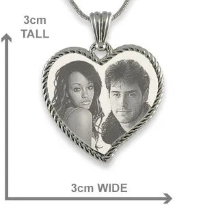 Dimensions of Stainless Steel Large Rope Edged Curved Heart Photo Merged Pendant