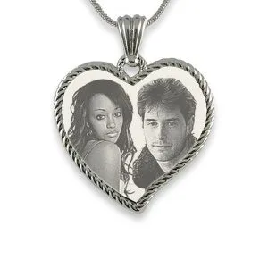 Stainless Steel Large Rope Edged Curved Heart Photo Merged Pendant