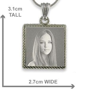 Dimensions Stainless Steel Rope Edged Square Photo Pendant