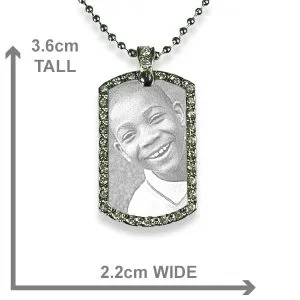 Dimensions Small Stainless Steel Diamante ID-Tag Photo Pendant