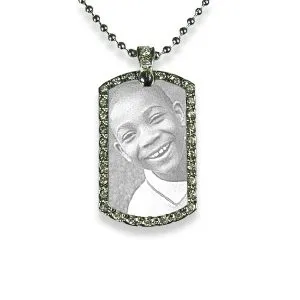 Small Stainless Steel Diamante ID-Tag Photo Pendant