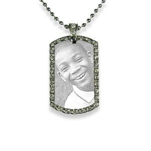 Small Stainless Steel Diamante ID-Tag Photo Pendant 
