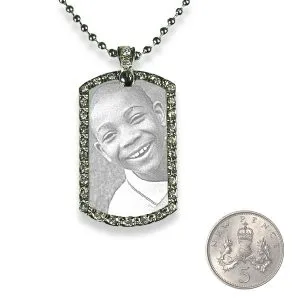 5p Scale Small Stainless Steel Diamante ID-Tag Photo Pendant