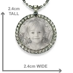 Dimensions Stainless steel Round Diamante Photo Pendant